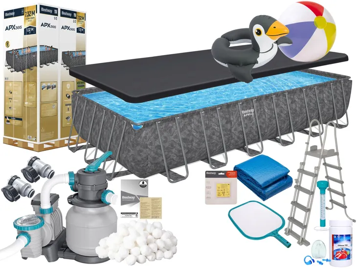 Bestway 561KG Basen Ogrodowy Całoroczny 732x366x132cm Pompa Pokrywa Chlor