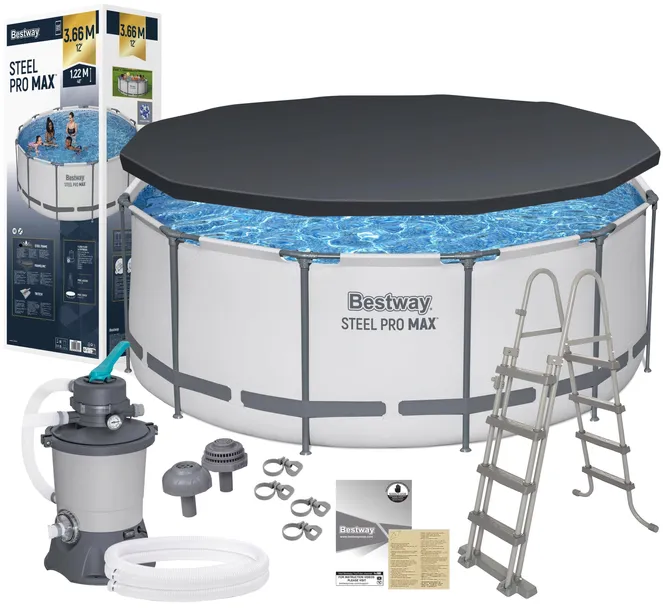 Bestway 56420 366x122cm Basen Ogrodowy Stelażowy Pompa piaskowa Pokrywa