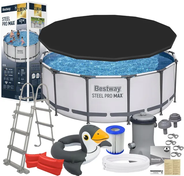 Bestway 5618W Basen Ogrodowy Stelażowy 396x122cm Pompa Pokrywa Drabinka