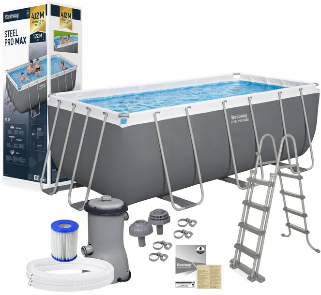 Basen stelażowy ogrodowy 412x201cm rodzinny Bestway 17w1 full zestaw