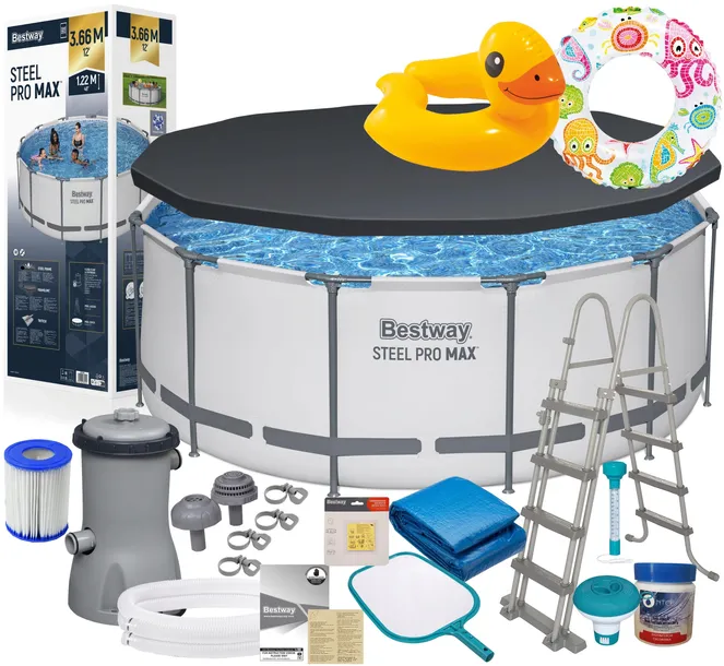 BASEN STELAŻOWY OGRODOWY OKRĄGŁY RODZINNY 366x122 BESTWAY 18w1 FULL 18w1