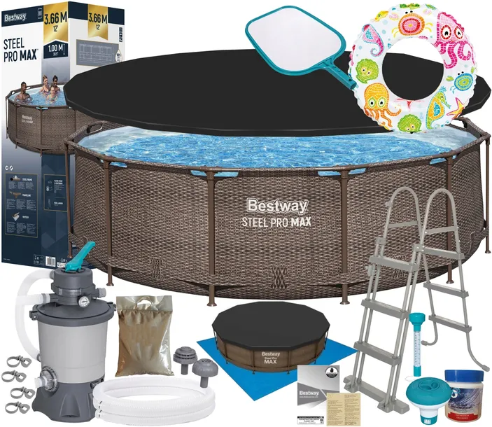 Bestway 56709 Basen ogrodowy 366x100cm Pompa piaskowa Pokrywa Chlor