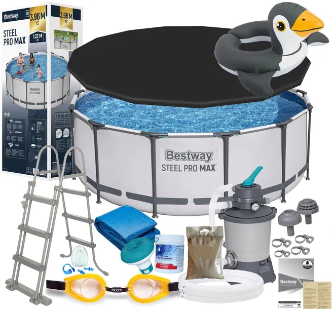 BESTWAY 5618W Basen Stelażowy Ogrodowy 396x122cm Pompa piaskowa Pokrywa