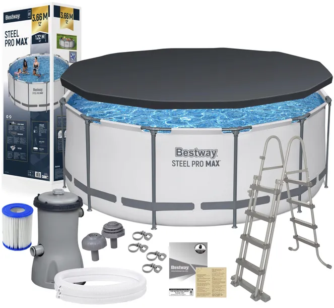 Bestway 56420 366x122cm Basen Ogrodowy Stelażowy Pompa Drabinka Pokrywa