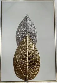 obraz-na-plotnie-90-x-60-cm-w-zlotej-ramie-liscie-na-sciane