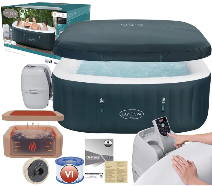 Ibiza 6 SPA Bestway 6002U Pompa Podgrzewarz Pokrywa 180x180x66cm 140 dysz