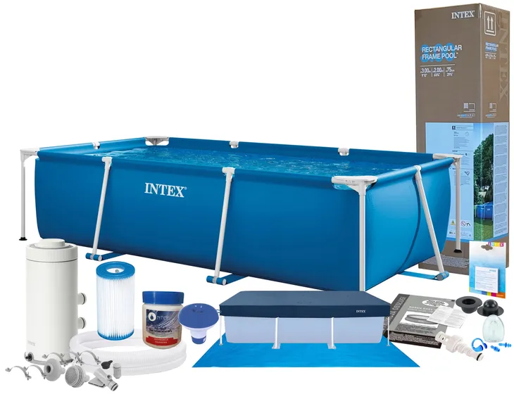 Basen ogrodowy stelażowy 300x200x75cm Intex 28272 Pompa Pokrywa Mata Chlor