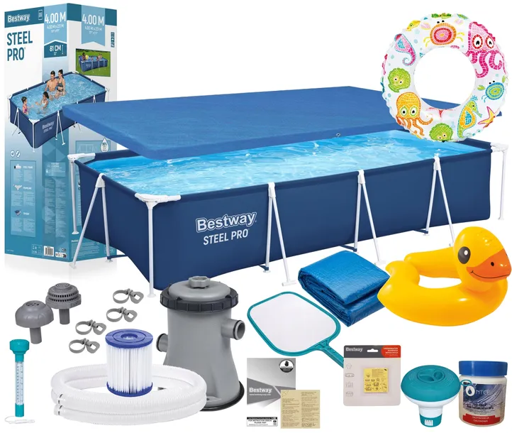 Bestway 56424 Basen Ogrodowy 400x211x81cm Pompa Pokrywa Mata Chlor Siatka