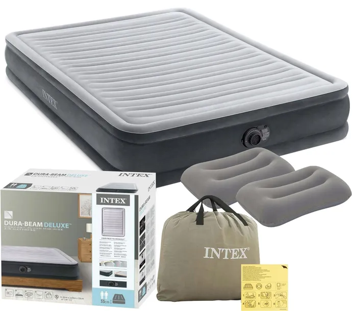 Dmuchany Materac Łóżko 152x203x33cm Intex 67770ND Wbudowana pompka Poduszki