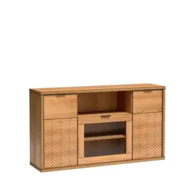 nowoczesna-komoda-z-witrynka-fonti-158cm-dab-karmel-czarny-wzor-jodelki