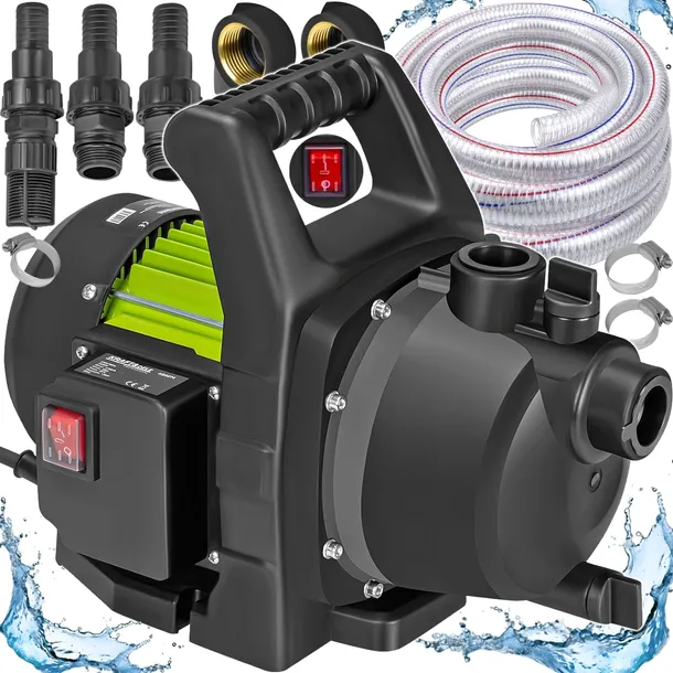POMPA OGRODOWA DO WODY PODLEWANIA OGRODU 1500W 3700L/H + KOŃCÓWKI + WĄŻ 5M