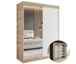 szafa-auroria-205-100-cm-dab-sonoma-bialy-z-lustrem-polkami-do-sypialni