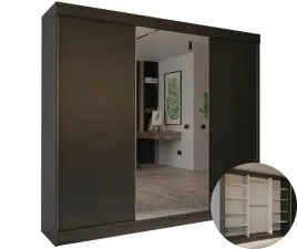 szafa-veloria-230-cm-x-205-3d-czarna-z-lustrem-do-sypialni-na-wymiar