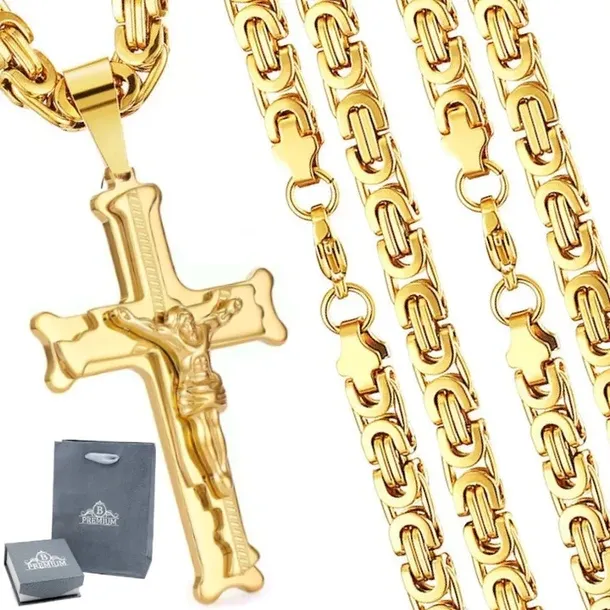 ŁAŃCUSZEK MĘSKI ZŁOTY 585 KRZYŻ STAL CHIRURGICZNA