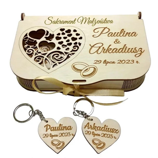 Pamiątka Ślub ślubna pudełko pieniądze breloczki