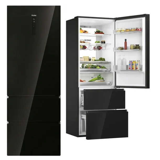 Lodówka Haier HTW7720DNGB Czarne szkło LED Komora świeżości Multiflow 70 cm