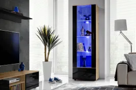 witryna-szklana-regal-salon-dab-wotan-czarny-z-polkami-rgb-led-192x60