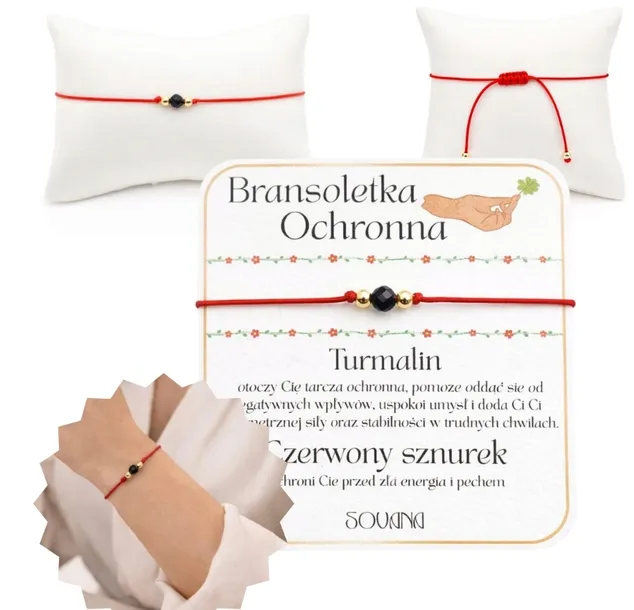Bransoletka ochronna szczęścia turmalin na czerwonym sznurk Czarny Turmalin