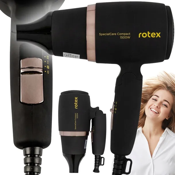 ROTEX MOCNA SUSZARKA DO WŁOSÓW SKŁADANA PODRÓŻNA ZIMNY NAWIEW 3 TRYBY 1500W