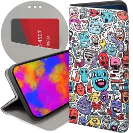 etui-z-klapka-do-realme-8-5g-wzory-doodle-zwierzeta-potwory-rysunki-futeral