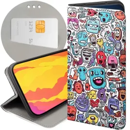 etui-z-klapka-do-xiaomi-redmi-note-7-wzory-doodle-zwierzeta-potwory-rysunki
