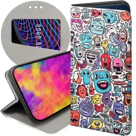 etui-z-klapka-do-xiaomi-redmi-note-9-wzory-doodle-zwierzeta-potwory-rysunki