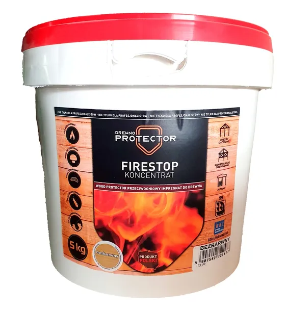 IMPREGNAT FIRESTOP 5kg BEZBARWNY DEKSPOL KONCENTRAT 1:4 OGNIOCHRONNY DREWNA