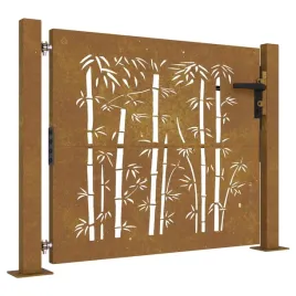furtka-ogrodowa-105x105-cm-stal-kortenowska-motyw-bambusa
