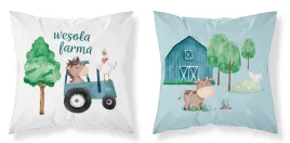 poszewka-bawelniana-40x40-wesola-farma-niebieski-traktor-biala-niebieska