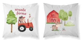 poszewka-40x40-wesola-farma-czarwony-traktor-biala-szara-dwustronna