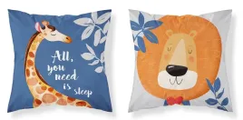 poszewka-bawelniana-40x40-all-you-need-is-sleep-zyrafa-lew-niebieska