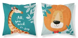 poszewka-bawelniana-40x40-all-you-need-is-sleep-zyrafa-lew-zielona