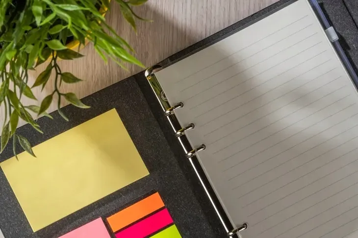 organizer-a5-notes-kolorowe-karteczki-kieszen-stan-nowy-kolor-dominujacy-odcienie-szarosci-i-srebra