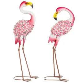 flamingo-gartenstatuen-set-aus-2-florale-feder-metallvogel-stehende-skul