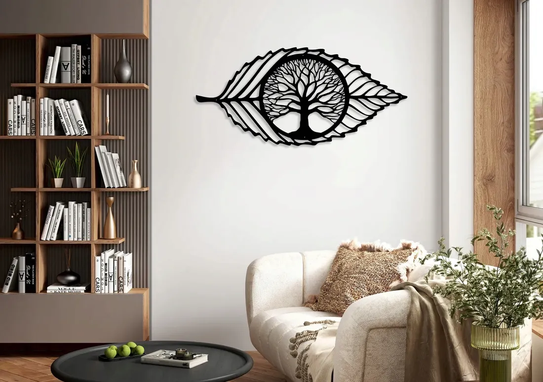 obraz-azurowy-dekoracja-scienna-panel-lisc-3d