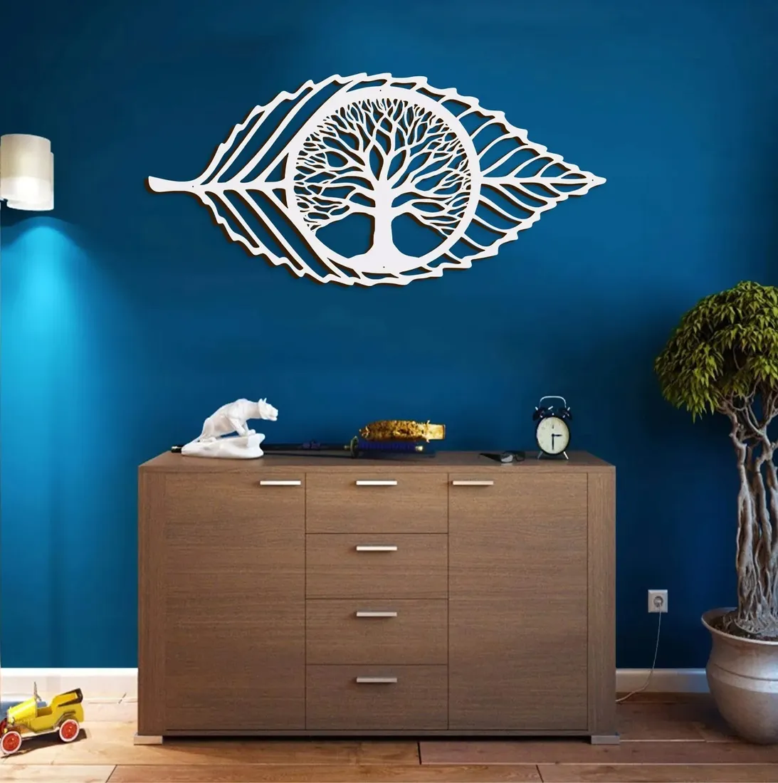 obraz-azurowy-dekoracja-scienna-panel-lisc-3d
