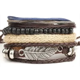 meska-bransoletka-skorzana-zestaw-piorko