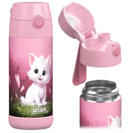 butelka-do-picia-dla-dzieci-jarlson-rozowa-z-grafika-bialego-kotka-350-ml