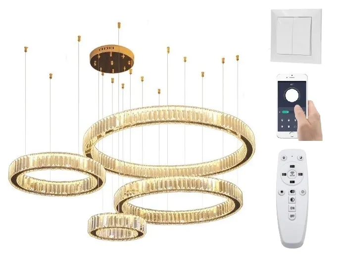 LAMPA RINGI KRYSZTAŁOWA ZŁOTA 80 60 40 20 160W PAMIĘĆ DARMAT LIGHT 638