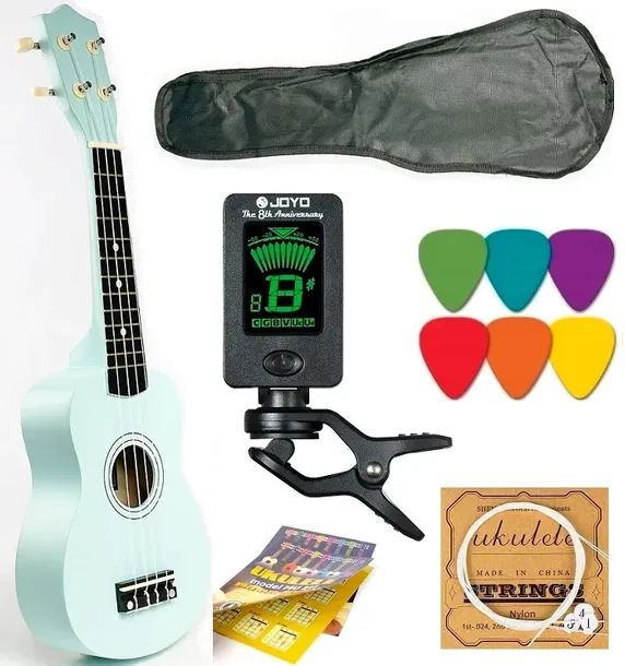 UKULELE SOPRANOWE +POKROWIEC+TUNER+ KOSTKI+ TABELA