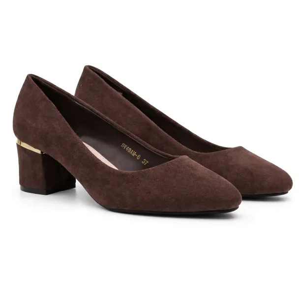 Czółenka Brązowe Damskie Na Słupku 6cm Wygodne Do Pracy Eleganckie Ekozamsz
