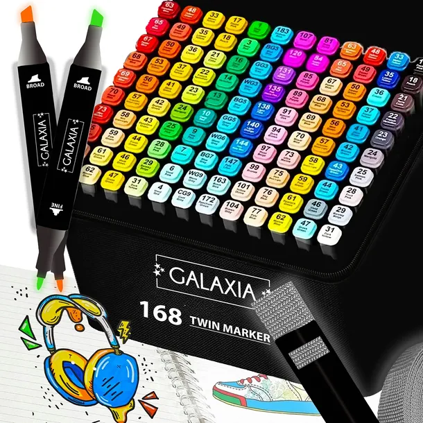 MARKERY ALKOHOLOWE 168 SZT Flamastry Mazaki Pisaki Dwustronne Pro + TORBA