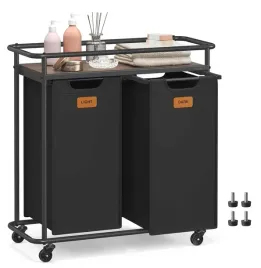 songmics-2-komorowy-wozek-na-pranie-z-polka-i-kolkami-czarny-2-x-50l