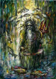 wodnik-akryl-na-papierze-42-30-cm-cykl-mitologia-slowianska