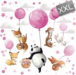 xxl-naklejki-na-sciane-dla-dzieci-zwierzatka-i-balony-rozowe