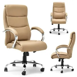 wygodny-fotel-do-home-office-luks-bezowy-eko-skora-noga-chrom