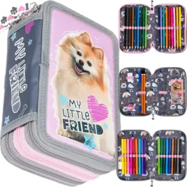 piornik-szkolny-trzykomorowy-wyposazenie-kredki-pisaki-sweet-pomeranian