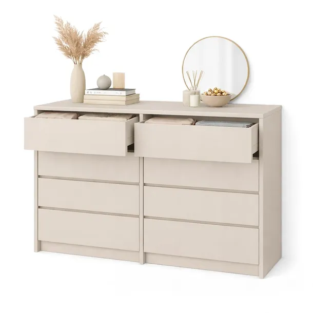 Komoda 8 Szuflad Kaszmir 120cm Pojemna Szafka do Sypialni Nowoczesny Design