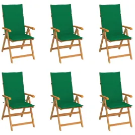 krzesla-ogrodowe-zielone-poduszki-6-szt-drewno-tekowe