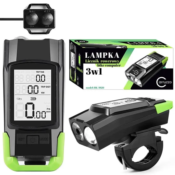 LICZNIK ROWEROWY LAMPKA KLAKSON NA ROWER LCD 3w1 MIERNIK PRĘDKOŚCI